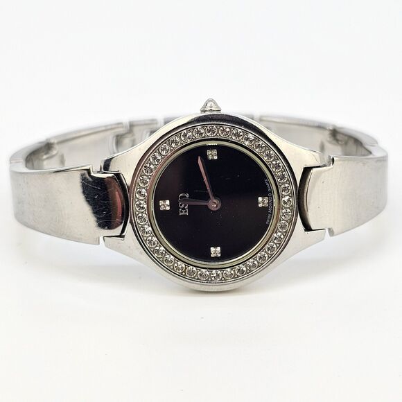 ESQ By Movado‎ Swiss Women’s Watch 25MM Black Dial Gray Bracelet 6" New Battery - Picture 5 of 12